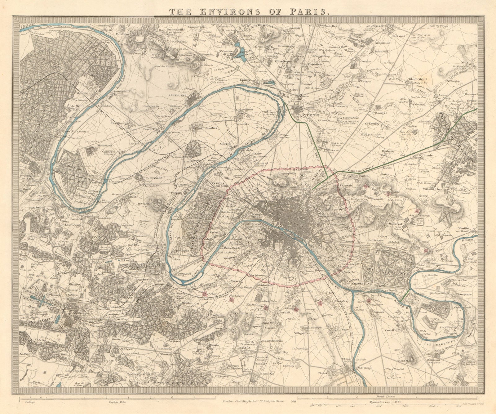 PARIS ENVIRONS. Fortifications Versailles Vincennes St Denis. SDUK 1847 map